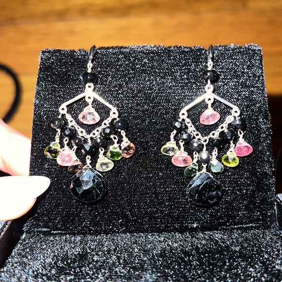 Semi precious stone fountain earrings y2k vintage - Picture 3 of 3